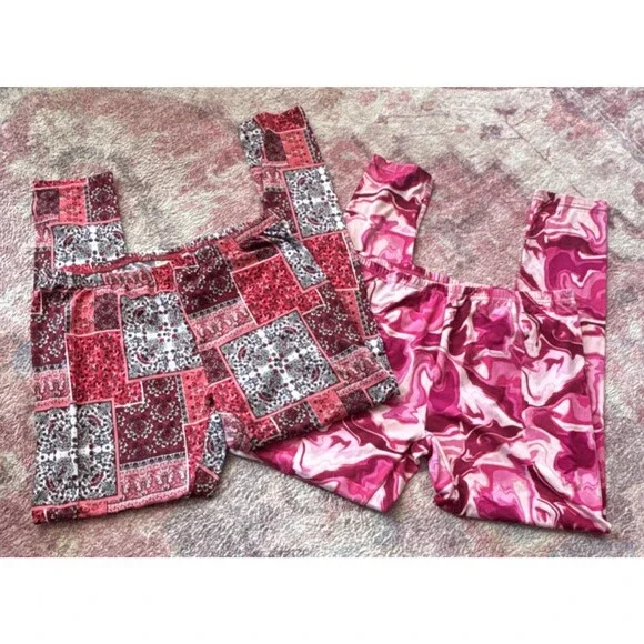 Bobbie Brooks Women's XL Ankle Leggings Pink Red Geometric Stretch 2-Pack - Picture 1 of 7